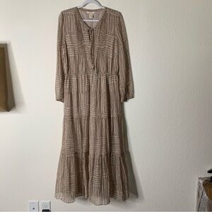 Sundance women’s emmylous ballad long sleeve silk printed tie neck maxi dress 10